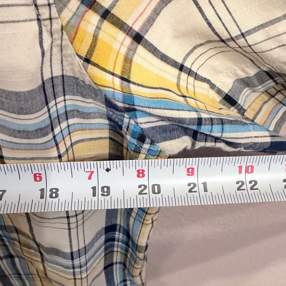Prana Benton Mens Yellow Blue Plaid Short Sleeve Button Down Organic Cotton Med - Picture 6 of 7